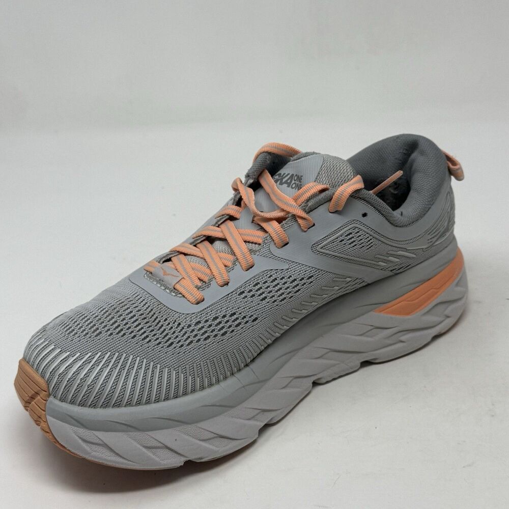 Hoka One One Bondi 7 Womens 7.5 Gray Orange Lightweight Running Shoes Sneakers - Picture 9 of 16
